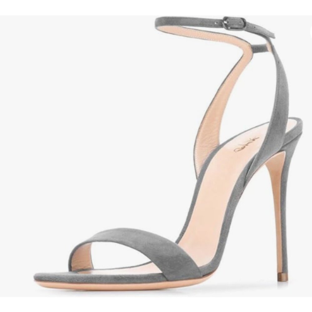 XYD Grey Evening Sexy High Heel Open Toe Dress Sandals Slingback Suede Shoes